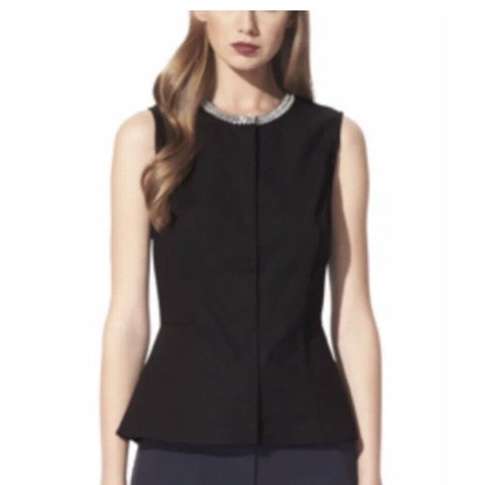 3.1 Phillip Lim for Target Black Front Zip Peplum Beaded Collar Blouse small